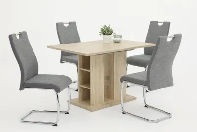 Produktbild von 5 tlg. Essgruppe Alina - Säulentisch Sanremo Hell  120-160x80cm - Schwingstuhl Grau