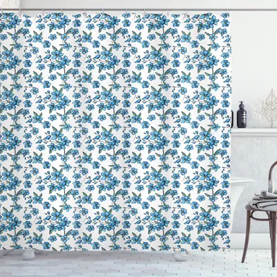 Obrázok produktu pre ABAKUHAUS Kvetinová sprchová záves, letná poľná divoká flóra, ozdobné kvety na jednoduchom pozadí, 175 x 180 cm, modrá a biela