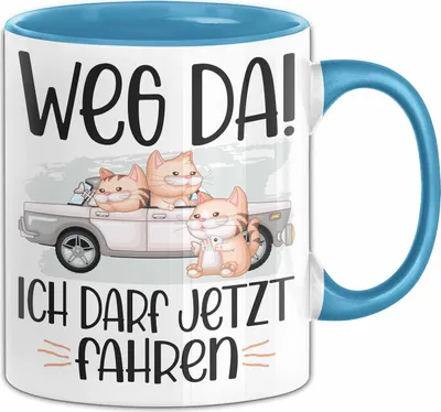 Produktbild von Führerschein Bestanden Geschenk Tasse Bestandener Führerschein Weg Da Fahrschule Kaffee-Becher (Blau)