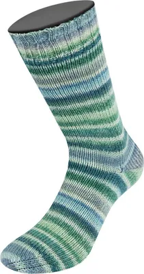 Produktbild von Lana Grossa COOL WOOL 4 SOCKS Print 100 g 4-fach Sockenwolle by Tanja Steinbach 420 m Farbe 7754 - Hellgrau/Grün/Hell-/Dunkelpetrol/Schwarzgrün/Grau