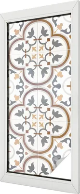 Produktbild von Buntglas Fensterfolie – 116x50 cm – Stained-Glass Design – blickdichte dekorative Sichtschutzfolie – selbstklebend, UV-Schutz – Fliesenornamente