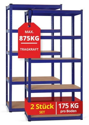 Obrázek produktu pro Regál - Ocelový skladovací regál - 5 polic - 175 kg na polici - Modrá