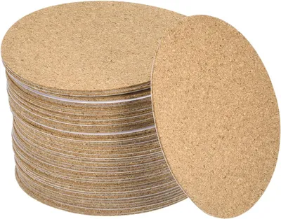 Produktbild von Unterlegscheiben, rund, 80 mm Durchmesser, 1 mm Dicke, aus Kork mit Klebstoff – Set mit 50 Stück