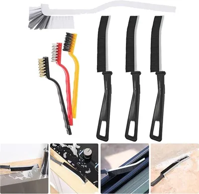 Productafbeelding van PolkaHome® Borstelset voor douche en voegen, 3 metalen borstels, 3 voegenborstels en 1 kop – veelzijdige reinigingsset voor huis en auto