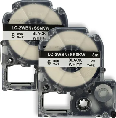 Produktbild von vhbw 2x Schriftband-Kassette kompatibel mit KingJim SR3900C, SR150, SR3700P, SR330, SR300TF, SR180, SR230C Etiketten-Drucker 8m x 6mm Schwarz auf Weiß