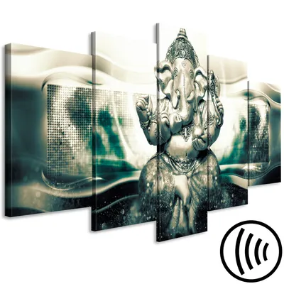 Produktbild von Akustikbild Ganesha Hinduismus 200x100 cm Bilder Akustikschaum Hochleistungsschallabsorber Schallschutz Leinwand 5 tlg Wandbild Raumakustik Schalldämmung Zen p-A-0032-b-p