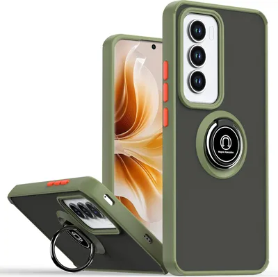 Produktbild von Hülle für Oppo Reno12 Pro Matte Transluzent TPU Stoßfest Schutzhülle mit Ring Halter Ständer Grün