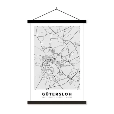 Produktbild von MuchoWow® Textilposter Deutschland - Karte - Gütersloh - Karte - Stadtplan 40x60 cm mit schwarzem Rahmen - Wanddekorationen