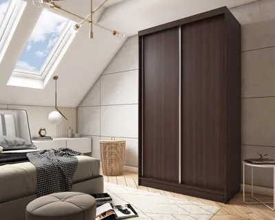 Obrázek produktu pro Moderní Šatní Skříň s Posuvnými Dveřmi 120 150 180 200 cm - Wenge Šatní Skříň do Ložnice s Posuvnými Dveřmi - Šatní Tyč  - 150 cm - Wenge