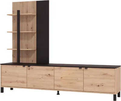 Immagine prodotto di Dmora Parete Attrezzata Staletti 208x40x167h cm Marrone Rovere Nodi, 4 Ripiani 4 Vani