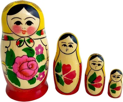 Produktbild von Semenovskaya Matroschka Babuschka russische Puppen Gelbes Tuch Set aus 4 Holzfiguren 9 cm hoch
