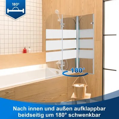 Produktbild von TolleTour Faltwand Badewanne Badewannenaufsatz Duschwand 180° ESG NANO Easy Clean Glas 2-teilig faltbar 100*140CM weiß