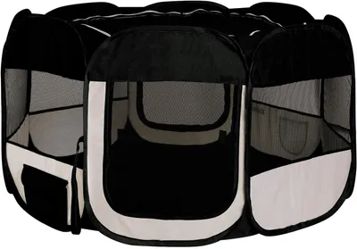 Productafbeelding van Hondenren van duurzaam materiaal, zwart/beige, geschikt voor puppy's, voor binnen en buiten