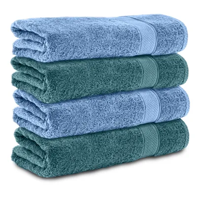 Produktbild von Komfortec 4er Duschtücher 70x140 cm Set aus 100% Baumwolle, 470g/m², Frottee, Weich, Petrol/Hellblau