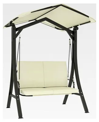 Produktbild von Hollywoodschaukel mit verstellbarem Sonnendach, 2-Sitzer, belastbar bis 220 kg, UV 30+, für Garten und Terrasse, 150x120x182 cm, Cremeweiß