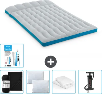 Produktbild von Intex Campingmatte – 2 Personen – 127 x 193 x 24 cm – Blau – im Lieferumfang enthalten Spannbettuch - Küssen - Pumpe - Reperaturset en Kissenschutz