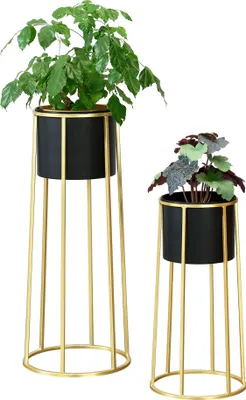 Image de Pot de fleurs Support de fleurs Pot de plantes Décoration 2 pièces Noir-Doré [en.casa]
