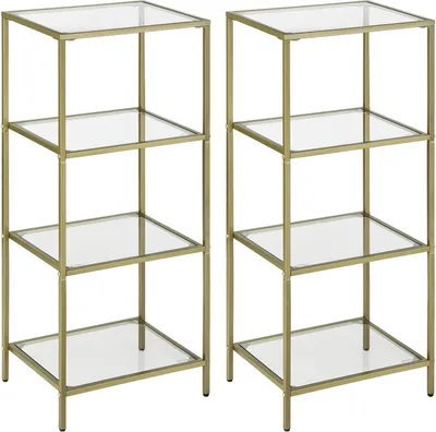 Image de VASAGLE Étagère avec 4 étagères, lot de 2, étagère de salle de bain, verre trempé, montage facile, pour salle de bain, salon, cuisine, bureau, Golden