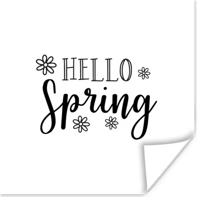 Produktbild von MuchoWow® Poster Frühlingszitat "Hallo Frühling" auf einem weißen Hintergrund 100x100 cm - Babyzimmer
