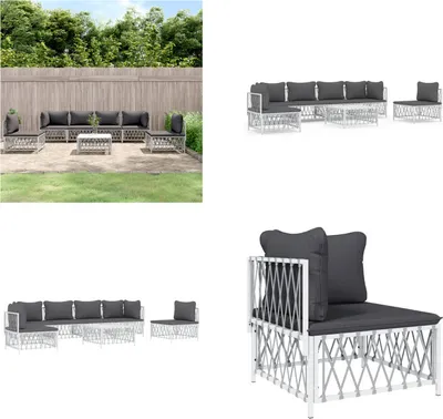 Image de vidaXL 7 pcs. Garden Lounge Set with Coussin White Steel - Garden Lounge Set - Garden Lounge Sets - Lounge Set - Garden Lounge Set