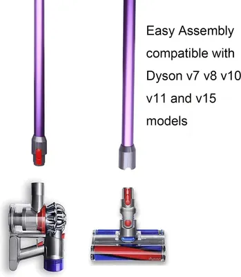 Product components for a Dyson vacuum cleaner, including extension tubes and cleaning heads.