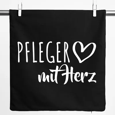Produktbild von Huuraa Kissenbezug Pfleger mit Herz 40x40cm Black Baumwolle Dekokissenbezug Geschenkidee