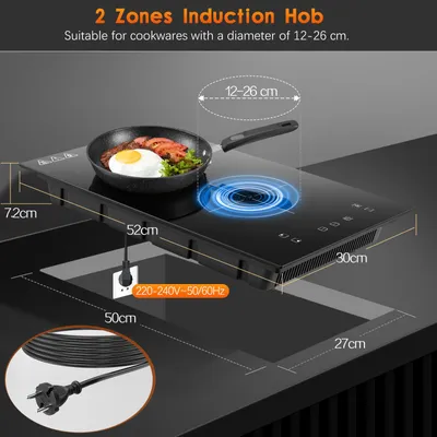 Image de Table de cuisson à induction, plaques doubles,tactile, noir, EU