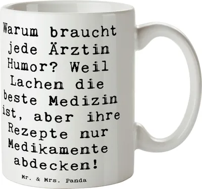 Produktbild von Mr. & Mrs. Panda Tasse Spruch Humorvolle Ärztin - Weiß - Geschenk, Engagement, personalisierte Geschenke, Kaffeetasse, Berufsprodukte, Berufsgestaltung, Trinkbecher