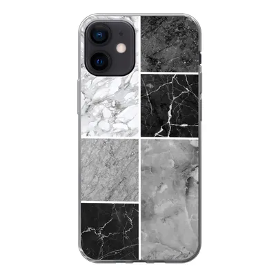 Produktbild von MuchoWow® Handyhülle Schutzhülle Hülle für iPhone 12 Marmor - Schwarz - Weiß Silikon Softcase Handy Hülle - Schutzhülle