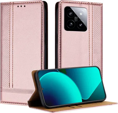 Obrázek produktu pro Pouzdro pro Xiaomi 14 kožené flipové pouzdro s funkcí stojánku Růžový