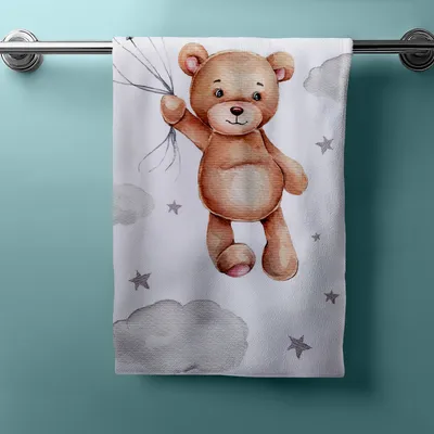 Produktbild von Strandtuch Duschtuch Badetuch Handtuch Kinder Teddy Luftballons Sterne 70 x 140 cm 100% Baumwolle