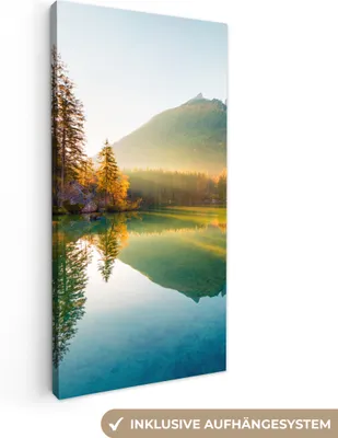 Produktbild von MuchoWow® - Leinwandbilder - See - Wald - Berge - Natur - Sonne - Landschaft, Wandbild, Wanddeko Bilder Wohnzimmer, 40x80 cm