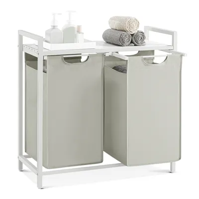 Obrázek produktu pro Koš na prádlo VASAGLE 2 přihrádky, s policí, výsuvný, odnímatelný, 2 x 46 l