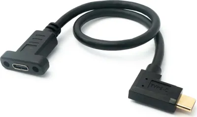 Produktbild von SYSTEM-S USB 3.1 Kabel 30 cm Typ C Stecker zu Buchse Schraube Winkel Adapter in Schwarz