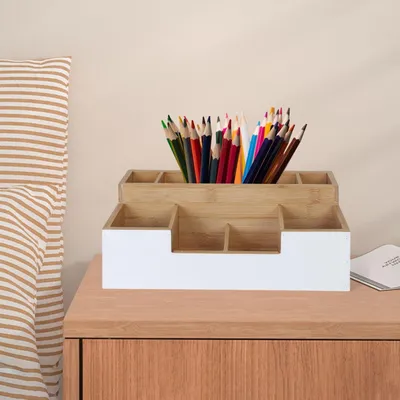 Produktbild von Schreibtisch-Organizer aus Bambus, 7 Fächer - Büro, Küche, Badezimmer