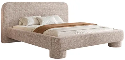 Image de Selsey Fredo - Lit rembourré avec coffre de rangement intégré, revêtement en tissu beige, dimensions 140x200 cm