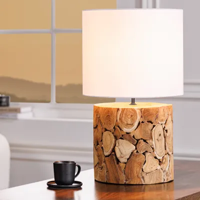 Produktbild von riess-ambiente Design Tischlampe PURE NATURE 45cm natur Massivholz Baumwollschirm weiß Tischleuchte Lampe Leuchte