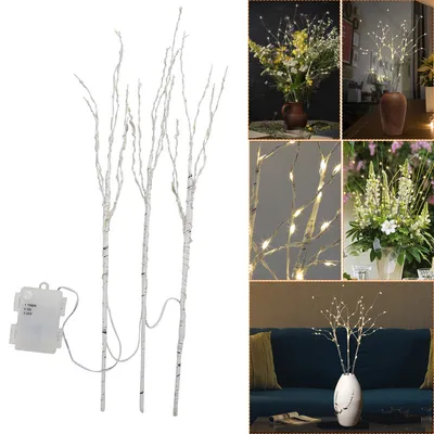 Image de Jiubiaz LED Branches lumineuses Set de 3 Noël Chaîne lumineuse Branches décoratives Minuterie 50cm avec 70 LED blanches