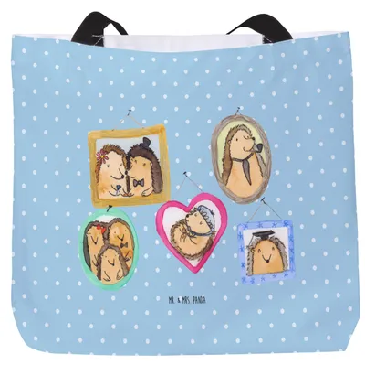 Produktbild von Mr. & Mrs. Panda Schultasche Igel Familie - Blau Pastell - Geschenk, Bilder, Reisetasche, Einkaufstasche, Tasche, Bruder, Mama, Tote Bag, Beutel