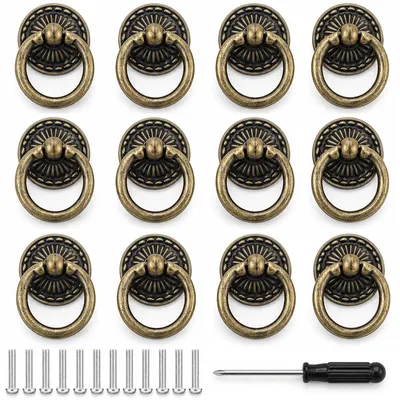 Imagen del producto de 12 pomos de armario estilo vintage, tiradores de muebles de bronce envejecido