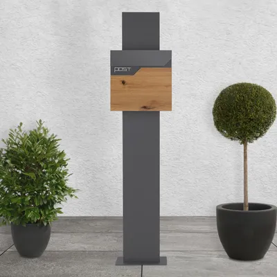 Obrázek produktu pro Poštovní schránka ML-Design s přihrádkou na noviny, 37x37x11 cm, vzhled antracit/dřevo, včetně stojanu
