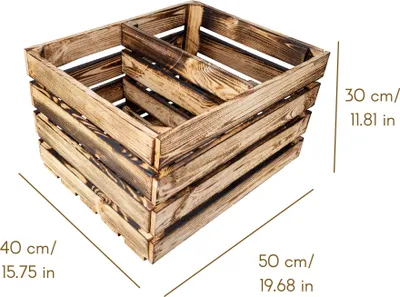 Produktbild von Creative Deco Große Vintage Holzkiste mit Regal - 50x40x30 cm - Geflammt Deko