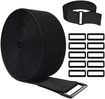 Produktbild von 5m x 5cm Klettband mit 10 Schnalle, Freie Schnittlänge Klett Kabelbinder Wiederverwendbares, Kabel Klettbinder Klettverschluss Band, 5cm breit, Schwarz