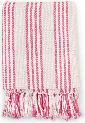 Produktbild von vidaXL Überwurf Baumwolle Streifen 125x150 cm Rosa und Weiß
