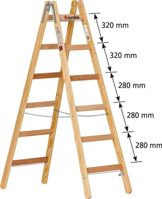 Produktbild von Euroline Holz Sprossenstehleiter Nr. 12506 mit Eimerhaken 2x6 Sprossen