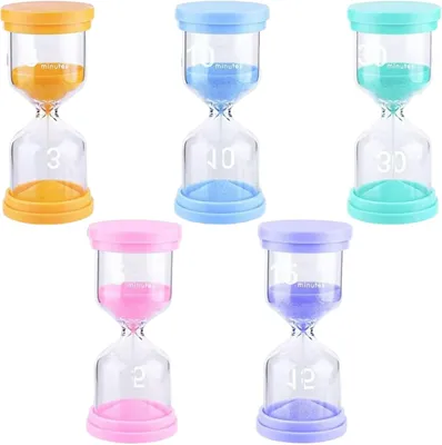 Produktbild von Sanduhren Set, 5 bunte Zeitmesser, 3/5/10/15/30 Minuten, für Kinder und Zeitmanagement