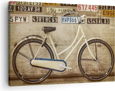 Produktbild von Bild auf Leinwand - Leinwandbild - Fahrrad Mauer Straße - 70x50cm - Wand Bild - Wanddeko - Leinwanddruck - Bilder - Kunstdruck - Wanddekoration - Leinwand bilder - Wandkunst - AA70x50-3764