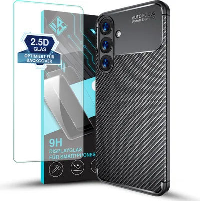 Produktbild von Handy Hülle für Samsung Galaxy S25 mit 9H Displayglas Displayschutz Plus Carbon Look Cover Case Schutzhülle Farbe: Schwarz