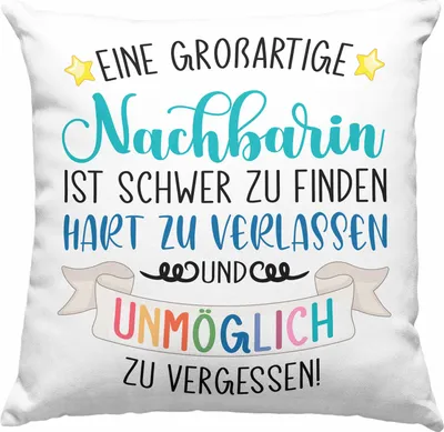 Produktbild von Trendation - Abschiedsgeschenk Abschied Beste Nachbarin Deko-Kissen mit Füllung 40x40 Geschenk Geburtstag Freundin Lieblings Nachbarin Geschenkidee Weltliebste Nachbarin  (Grau)