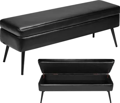 Produktbild von VEVOR Sitzbank Ottomane (40 x 120 x 45 cm) aus Kunstleder mit Metallbeinen & Stauraum, gepolsterte Schuhbank mit 300 kg Tragkraft, moderne Bettbank Schlafzimmerbank für Wohnzimmer Esszimmer Schwarz